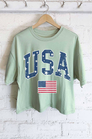 USA STAR FLAG GRAPHIC LONG CROP TOP - Rise and Redemption