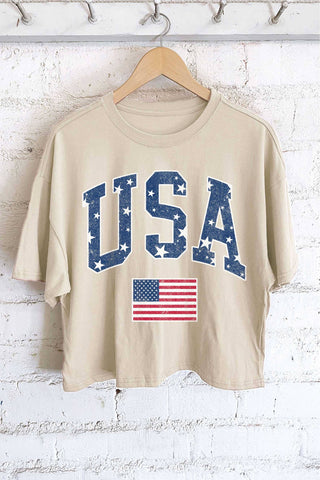USA STAR FLAG GRAPHIC LONG CROP TOP - Rise and Redemption