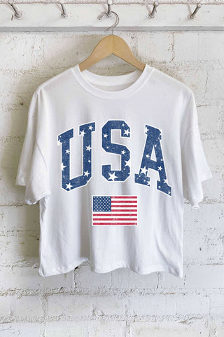 USA STAR FLAG GRAPHIC LONG CROP TOP - Rise and Redemption