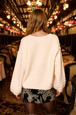 V NECK BALLOON LONG SLEEVE KNIT SWEATER - Rise and Redemption