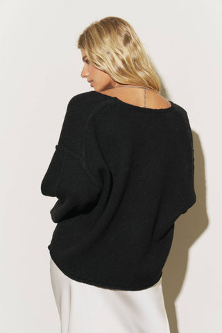 V NECK BALLOON LONG SLEEVE KNIT SWEATER - Rise and Redemption