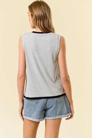 V - Neck Contrast Front Tie Closure Sleeveless Top - 45002T - Rise and Redemption