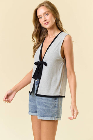 V - Neck Contrast Front Tie Closure Sleeveless Top - 45002T - Rise and Redemption