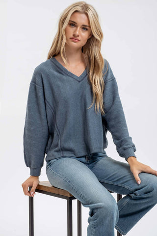 V NECK LONG SLEEVE KNIT TOP - Rise and Redemption