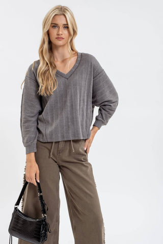 V NECK LONG SLEEVE KNIT TOP - Rise and Redemption