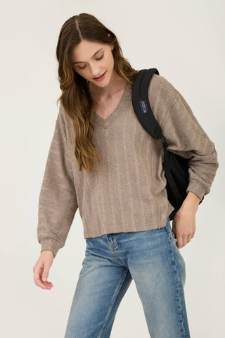 V NECK LONG SLEEVE KNIT TOP - Rise and Redemption