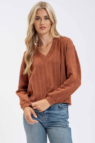 V NECK LONG SLEEVE KNIT TOP - Rise and Redemption