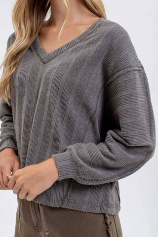 V NECK LONG SLEEVE KNIT TOP - Rise and Redemption