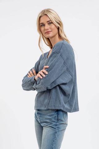 V NECK LONG SLEEVE KNIT TOP - Rise and Redemption