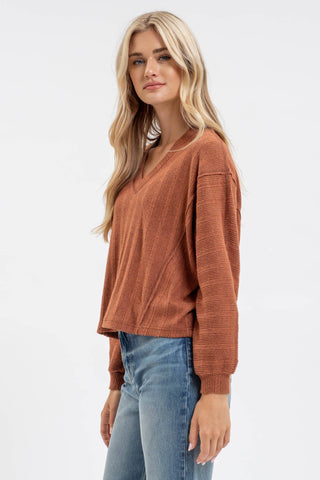 V NECK LONG SLEEVE KNIT TOP - Rise and Redemption