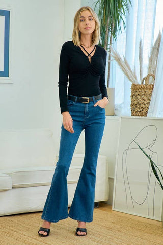 V - neck Ruched Long Sleeve Top With V - Wire - 41551t - Rise and Redemption