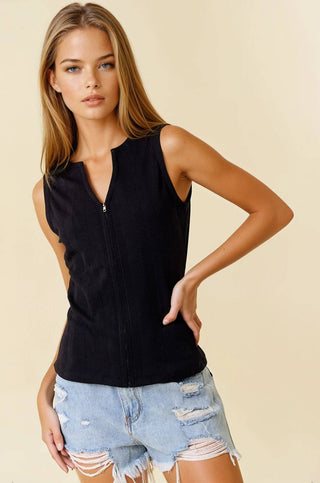 V - NECK SLEEVELESS TOP W/ FRONT METAL ZIPPER - Rise and Redemption