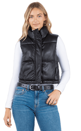 Vegan Leather Cropped Puffer Vest - Rise and Redemption