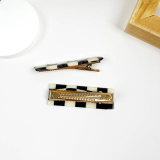Vintage Black and White Checkerboard Grab Hair Claw Clip - Rise and Redemption