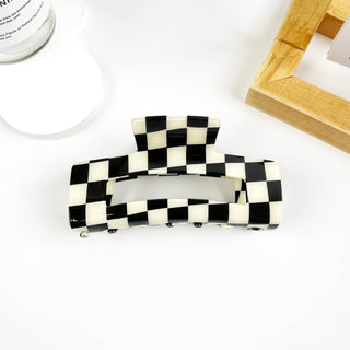 Vintage Black and White Checkerboard Grab Hair Claw Clip - Rise and Redemption
