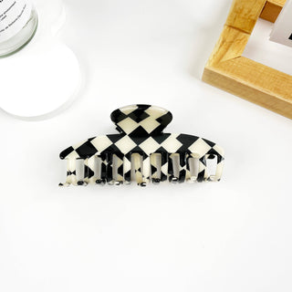 Vintage Black and White Checkerboard Grab Hair Claw Clip - Rise and Redemption