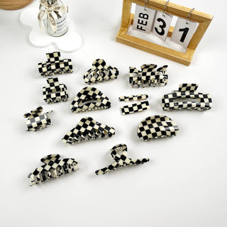 Vintage Black and White Checkerboard Grab Hair Claw Clip - Rise and Redemption