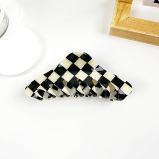 Vintage Black and White Checkerboard Grab Hair Claw Clip - Rise and Redemption