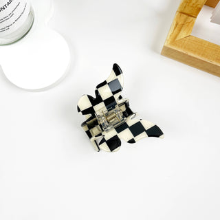 Vintage Black and White Checkerboard Grab Hair Claw Clip - Rise and Redemption