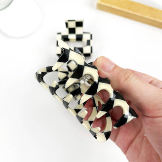Vintage Black and White Checkerboard Grab Hair Claw Clip - Rise and Redemption