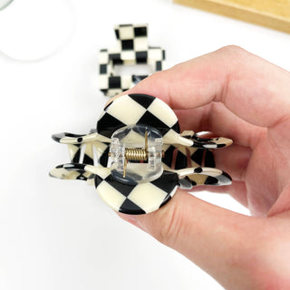 Vintage Black and White Checkerboard Grab Hair Claw Clip - Rise and Redemption