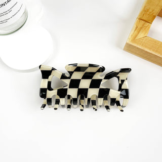 Vintage Black and White Checkerboard Grab Hair Claw Clip - Rise and Redemption