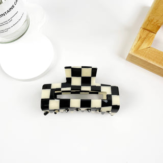 Vintage Black and White Checkerboard Grab Hair Claw Clip - Rise and Redemption