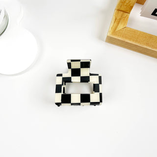 Vintage Black and White Checkerboard Grab Hair Claw Clip - Rise and Redemption