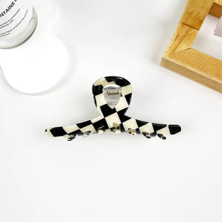 Vintage Black and White Checkerboard Grab Hair Claw Clip - Rise and Redemption