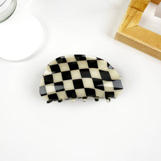 Vintage Black and White Checkerboard Grab Hair Claw Clip - Rise and Redemption
