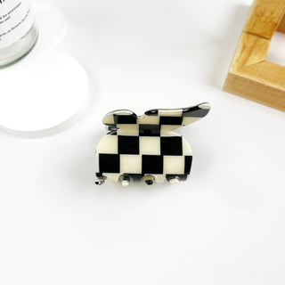 Vintage Black and White Checkerboard Grab Hair Claw Clip - Rise and Redemption