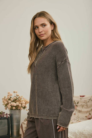 Vintage Washed Ribbed Henley - Rise and Redemption
