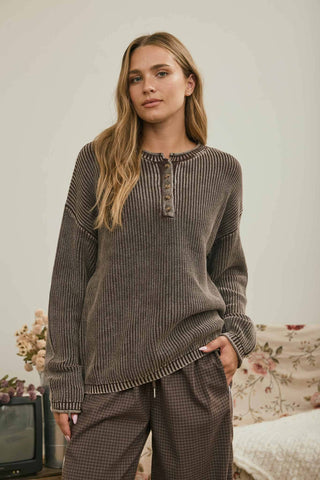 Vintage Washed Ribbed Henley - Rise and Redemption