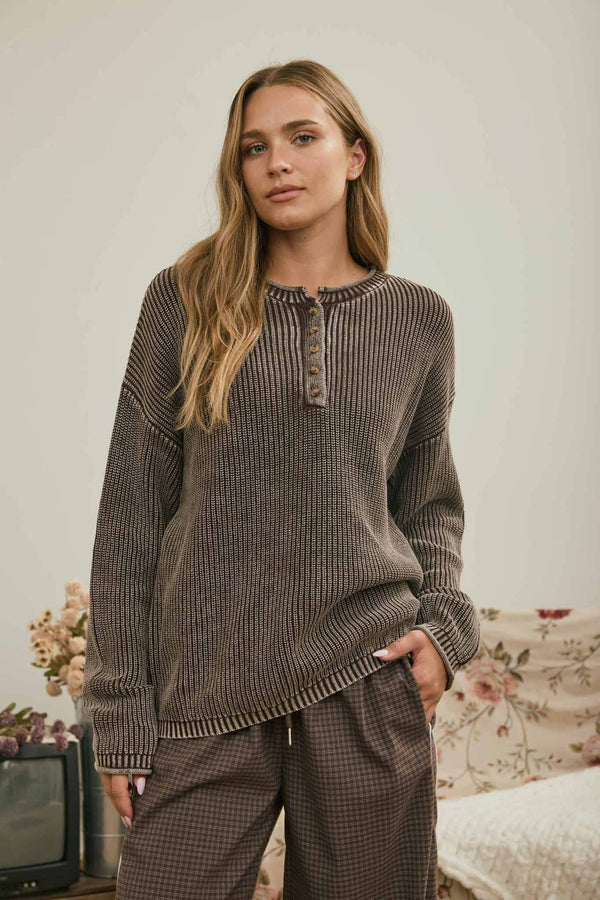 Vintage Washed Ribbed Henley - Rise and Redemption