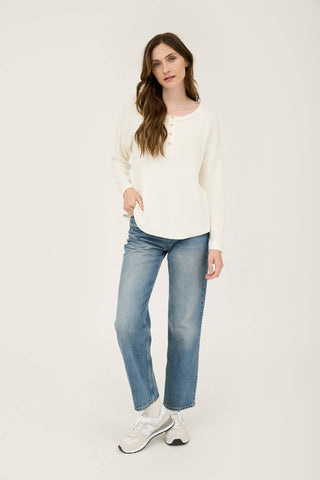 WAFFLE KNIT HENLEY LONG SLEEVE KNIT TOP - Rise and Redemption