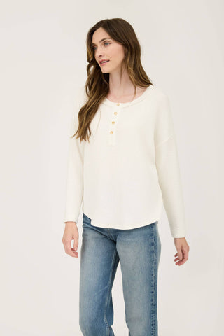 WAFFLE KNIT HENLEY LONG SLEEVE KNIT TOP - Rise and Redemption