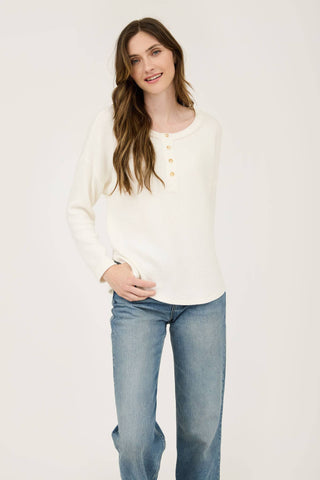 WAFFLE KNIT HENLEY LONG SLEEVE KNIT TOP - Rise and Redemption