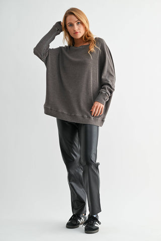 Waffle Ribbed Roundneck Pullover - Rise and Redemption