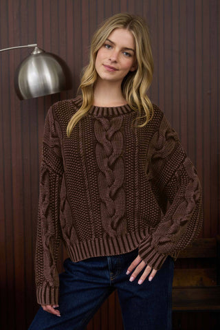 WASHED CABLE KNIT PULLOVER SWEATER - Rise and Redemption