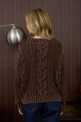 WASHED CABLE KNIT PULLOVER SWEATER - Rise and Redemption