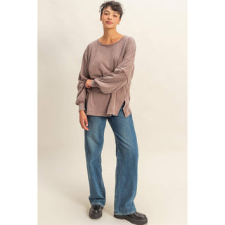 Washed Oversized Long Sleeve Top With Slit - Rise and Redemption