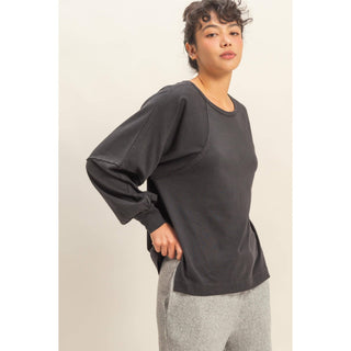 Washed Oversized Long Sleeve Top With Slit - Rise and Redemption
