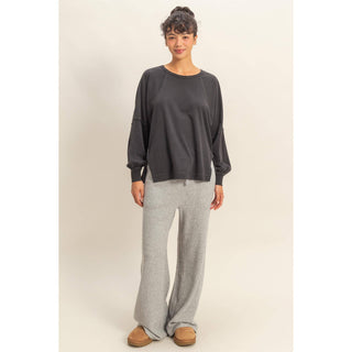 Washed Oversized Long Sleeve Top With Slit - Rise and Redemption