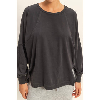 Washed Oversized Long Sleeve Top With Slit - Rise and Redemption