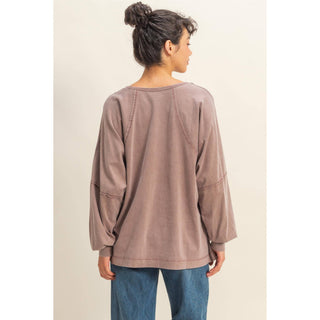 Washed Oversized Long Sleeve Top With Slit - Rise and Redemption