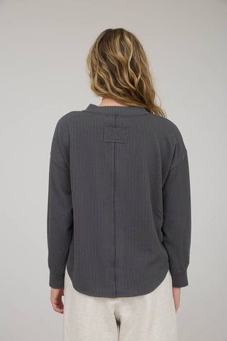 WASHED RIBBED LONG SLEEVE HENLEY KNIT TOP - Rise and Redemption