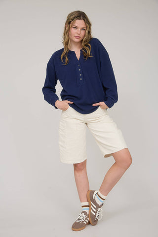 WASHED RIBBED LONG SLEEVE HENLEY KNIT TOP - Rise and Redemption