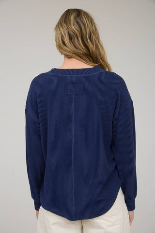 WASHED RIBBED LONG SLEEVE HENLEY KNIT TOP - Rise and Redemption