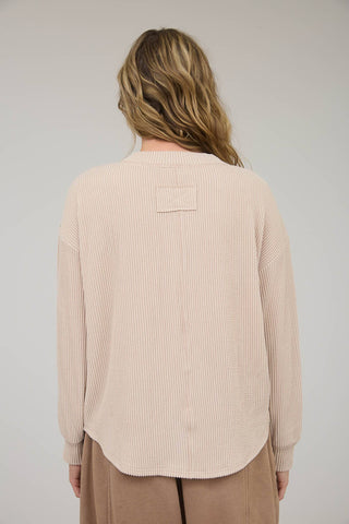 WASHED RIBBED LONG SLEEVE HENLEY KNIT TOP - Rise and Redemption