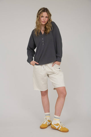 WASHED RIBBED LONG SLEEVE HENLEY KNIT TOP - Rise and Redemption